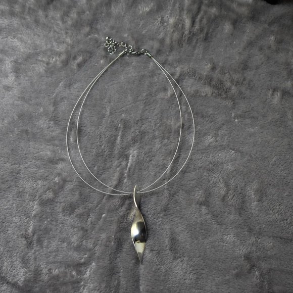 Silver Twist Necklace on Double Wire Chain - Picture 9 of 11
